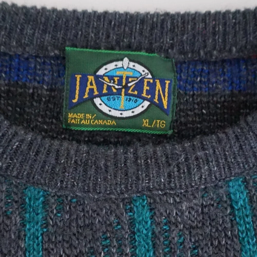 Vintage '80S Jantzen Gray 3D Biggie Eclectic Cosby Coogi Chunky Knit Sweater XL - Picture 4 of 9